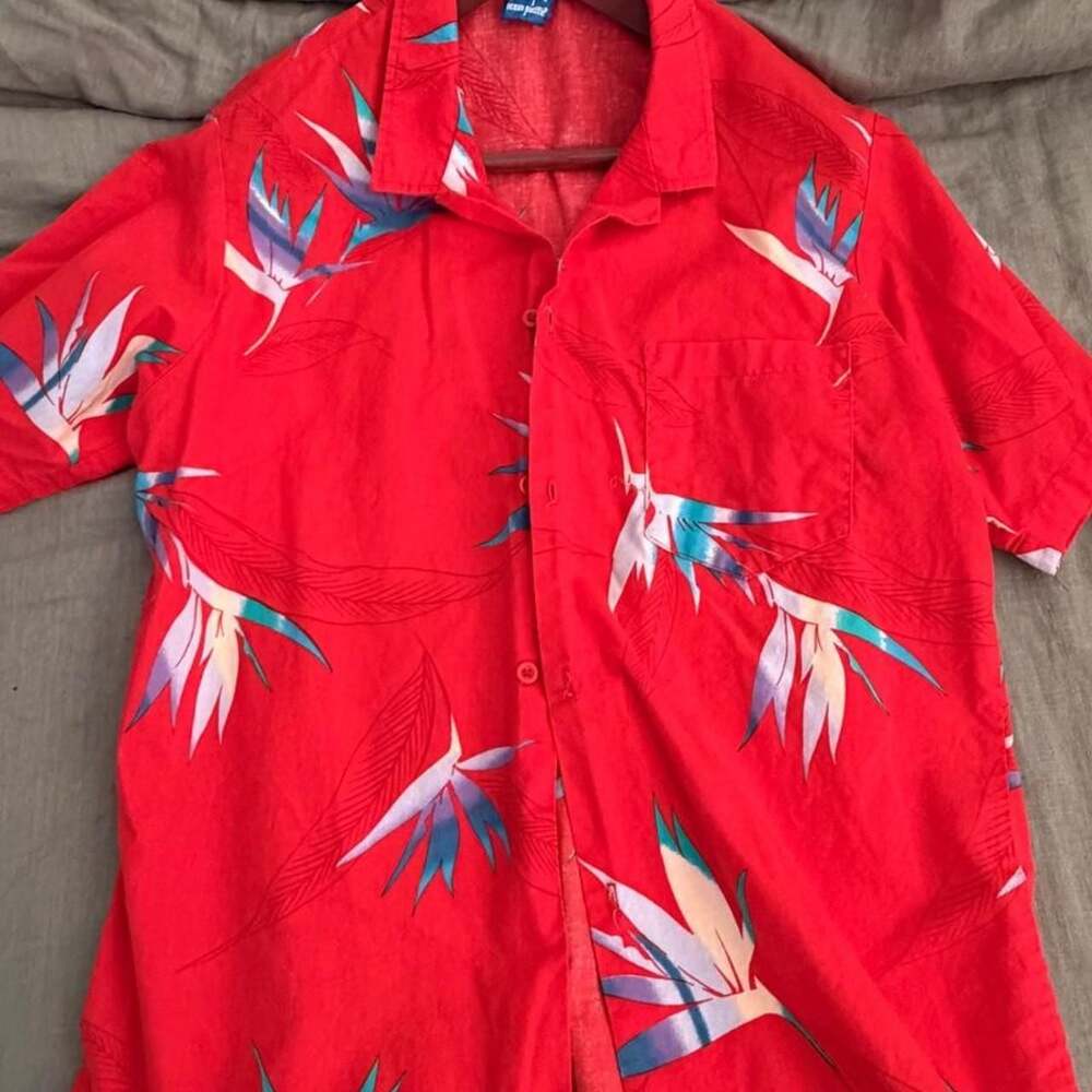 Vintage Ocean Pacific Bird of Paradise Camp Collar Shirt Red